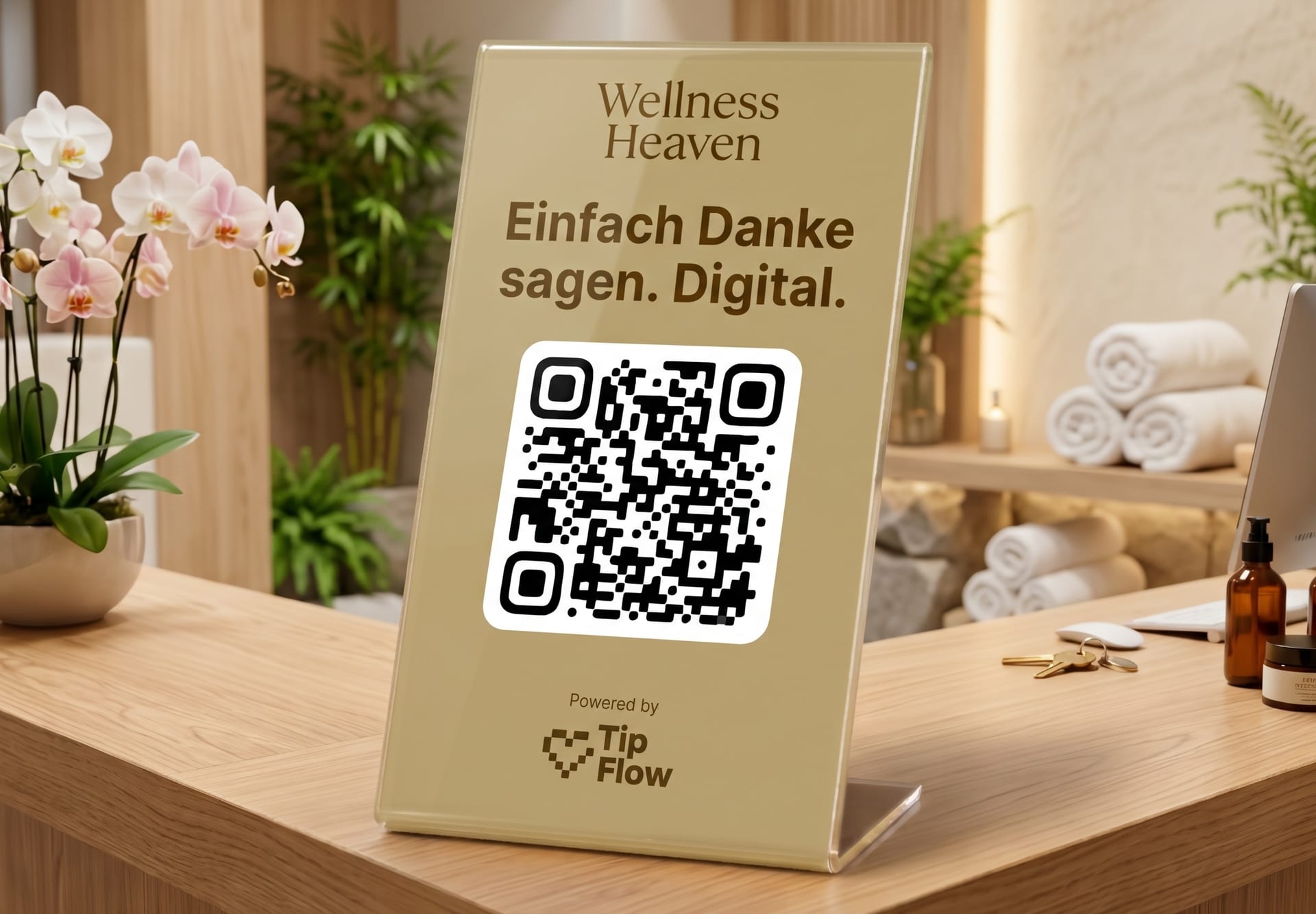 QR-Code Tischaufsteller im eigenen Corporate Design