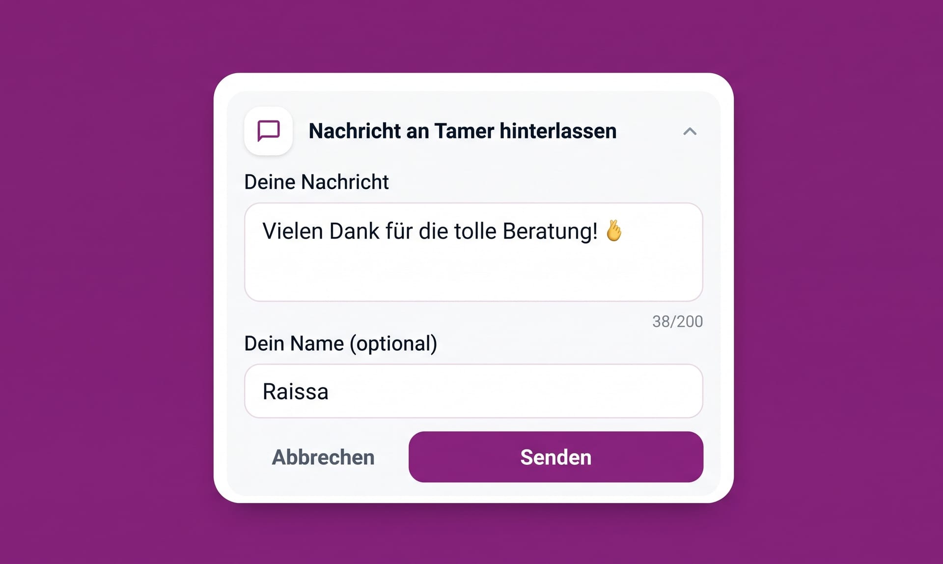 Optionale Dankesnachricht